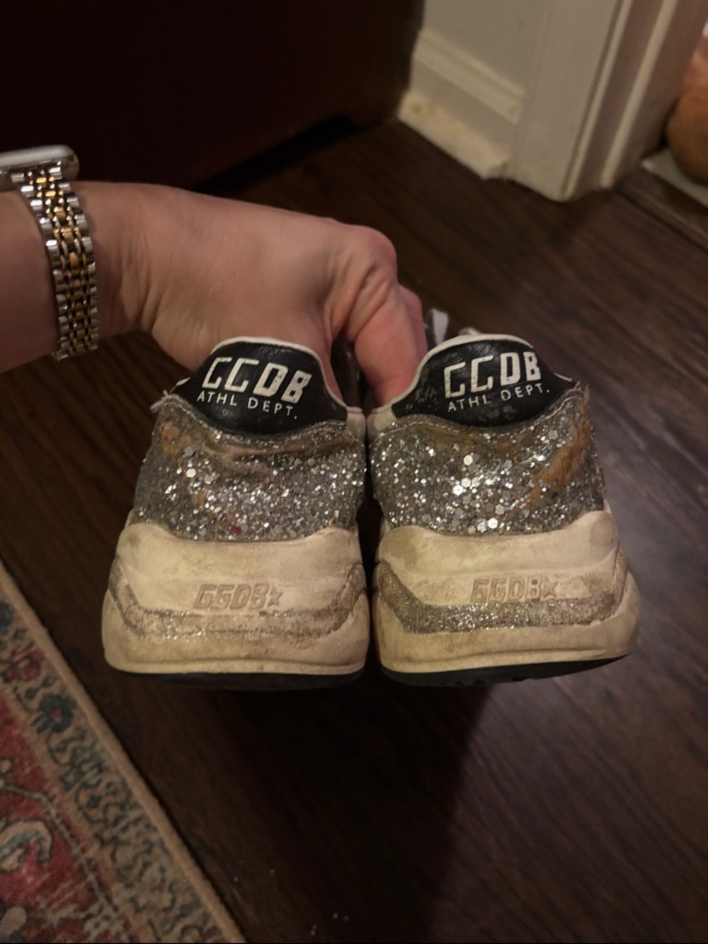 Golden Goose Pink, Silver & Cream Glitter-Accent Sneakers - Picture 4 of 8